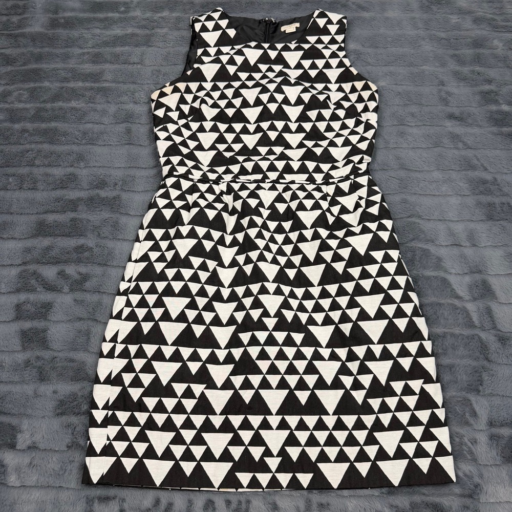 J.Crew Womens Black White Geometric Triangle Print Sleeveless Sheath Dress 4